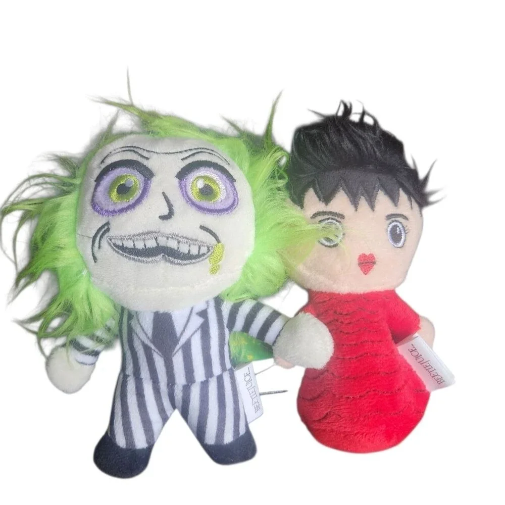 NEW Halloween Beetlejuice and Lydia 2 Piece Plush Dog Toys 6